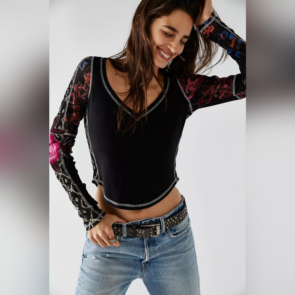 Free People Amara Embroidered Thermal Top